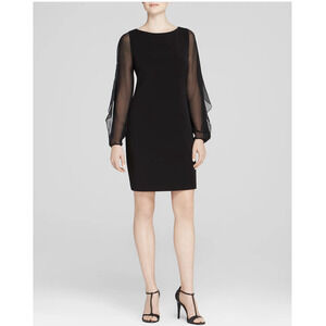 Elie Tahari Dress 6 Black Pencey Chiffon Sheer Long Sleeve Shift Cocktail LBD